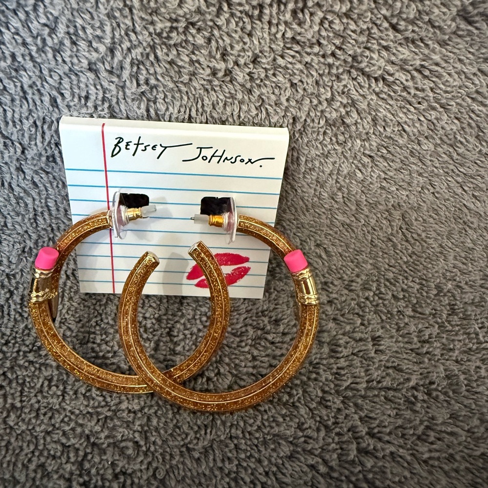 ✏️Betsey Johnson Glittering Gold and Pink Pencil Earrings